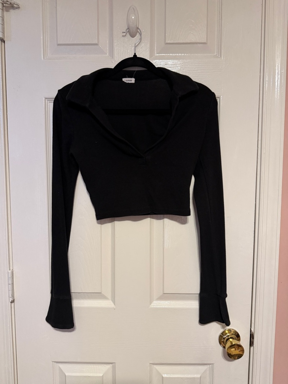 Garage Black Cropped Long-Sleeve Polo Sweater